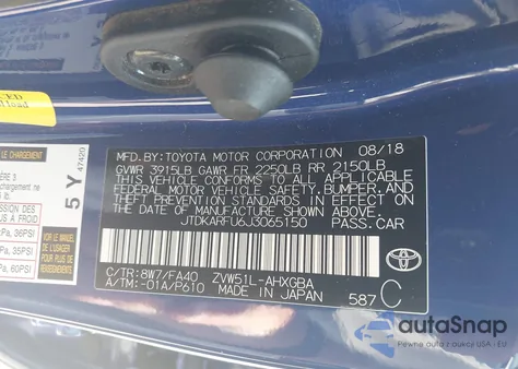 2018 Toyota Prius Three из США, поврежденный, VIN JTDKARFU6J3065150